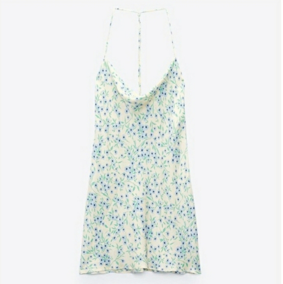 ZARA Draped Yellow Floral Print Mini Dress Size Medium - Picture 1 of 5